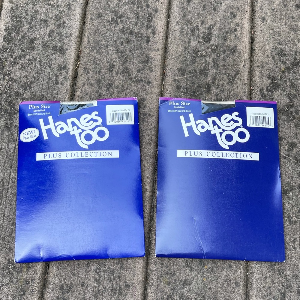 Vintage Hanes Plus Hosiery Sandalfoot 2Q Black 2 Pairs y2k 90s Nylons